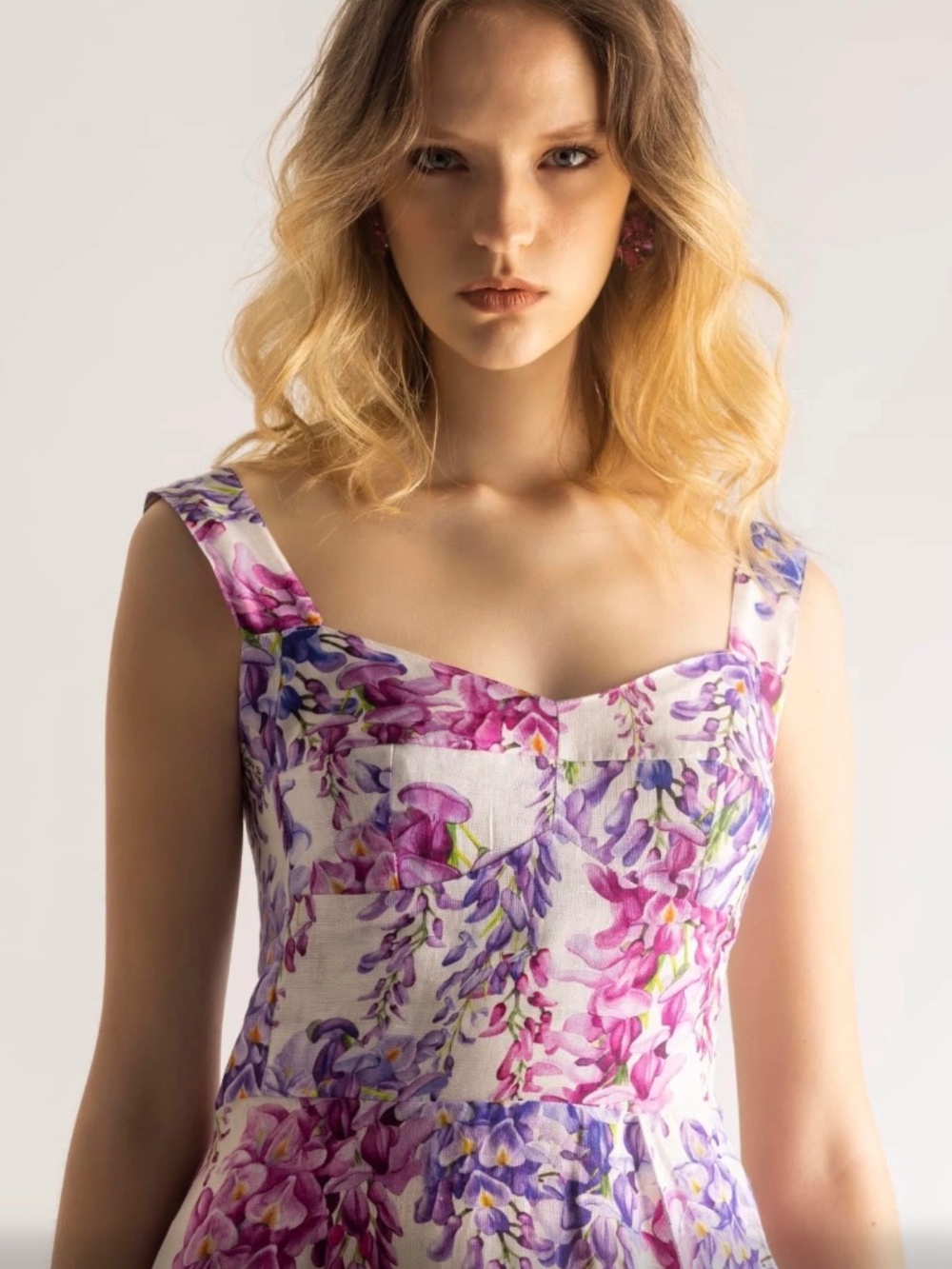 Luisa Positano short dress Size S Made in Italy / 100% linen / floral dress/
